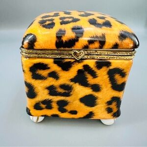 Leopard Print Jewelry Box – Faux Fur Accent, Gold Trim